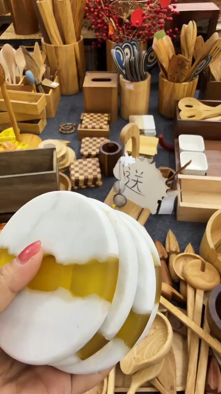 柏*大理石拼树脂杯垫