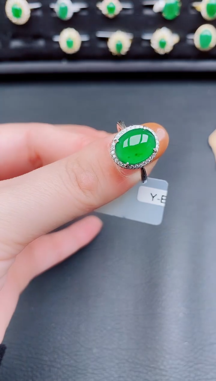 【闪购商品】翡翠戒指银S925镶嵌天然a货翡翠173