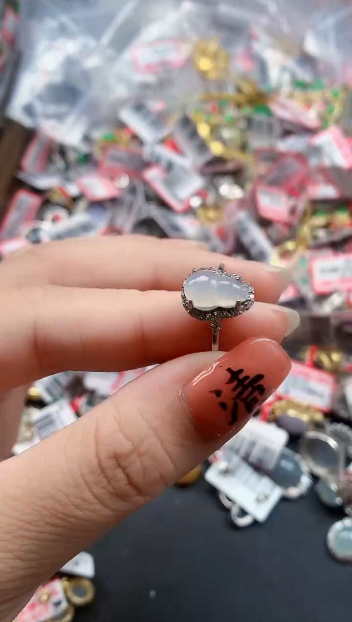 银S925镶嵌戒指翡翠天然A货缅甸翡翠