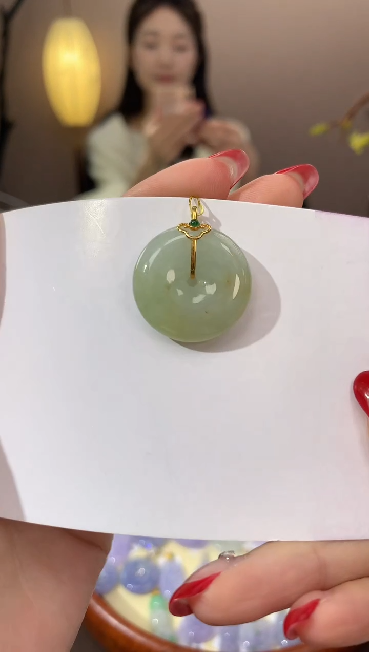 【闪购商品】翡翠颈饰18K金镶嵌天然缅甸a货翡翠