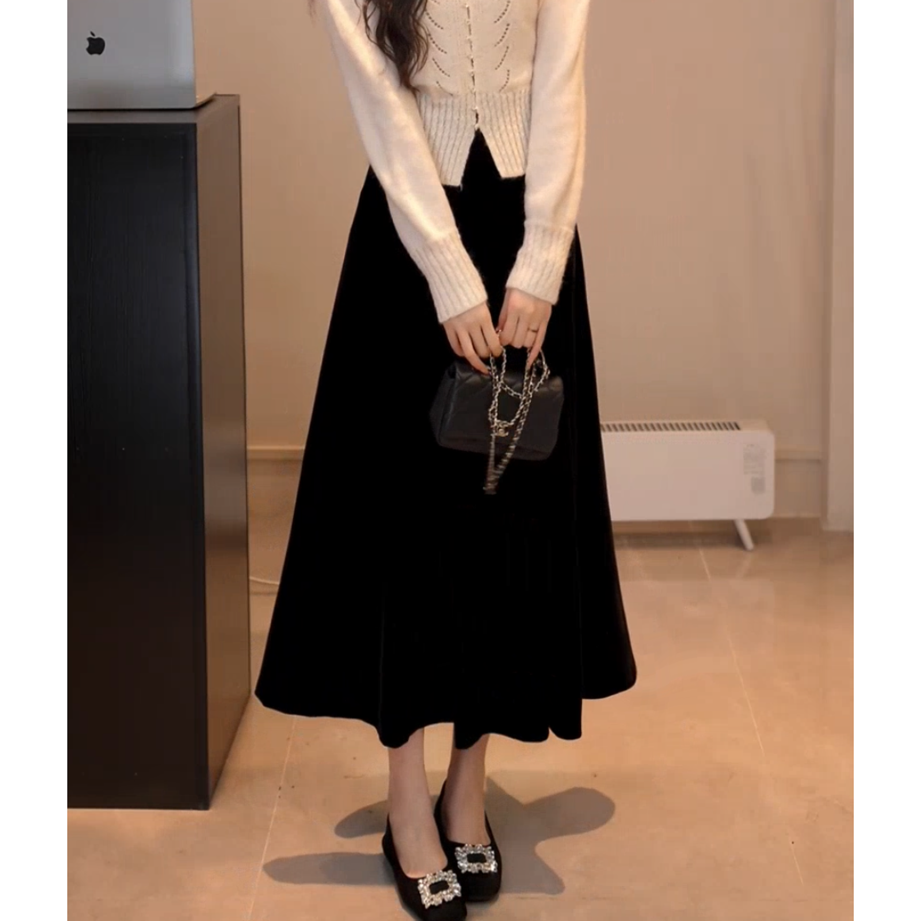 YUANLIANSU/圆脸酥【梦寐少女】高级感百搭高腰金丝绒半身裙女秋季