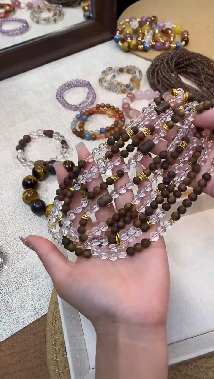 合金手链水晶《若水》白水晶奇楠沉香设计款双圈7-8mm多样性发一