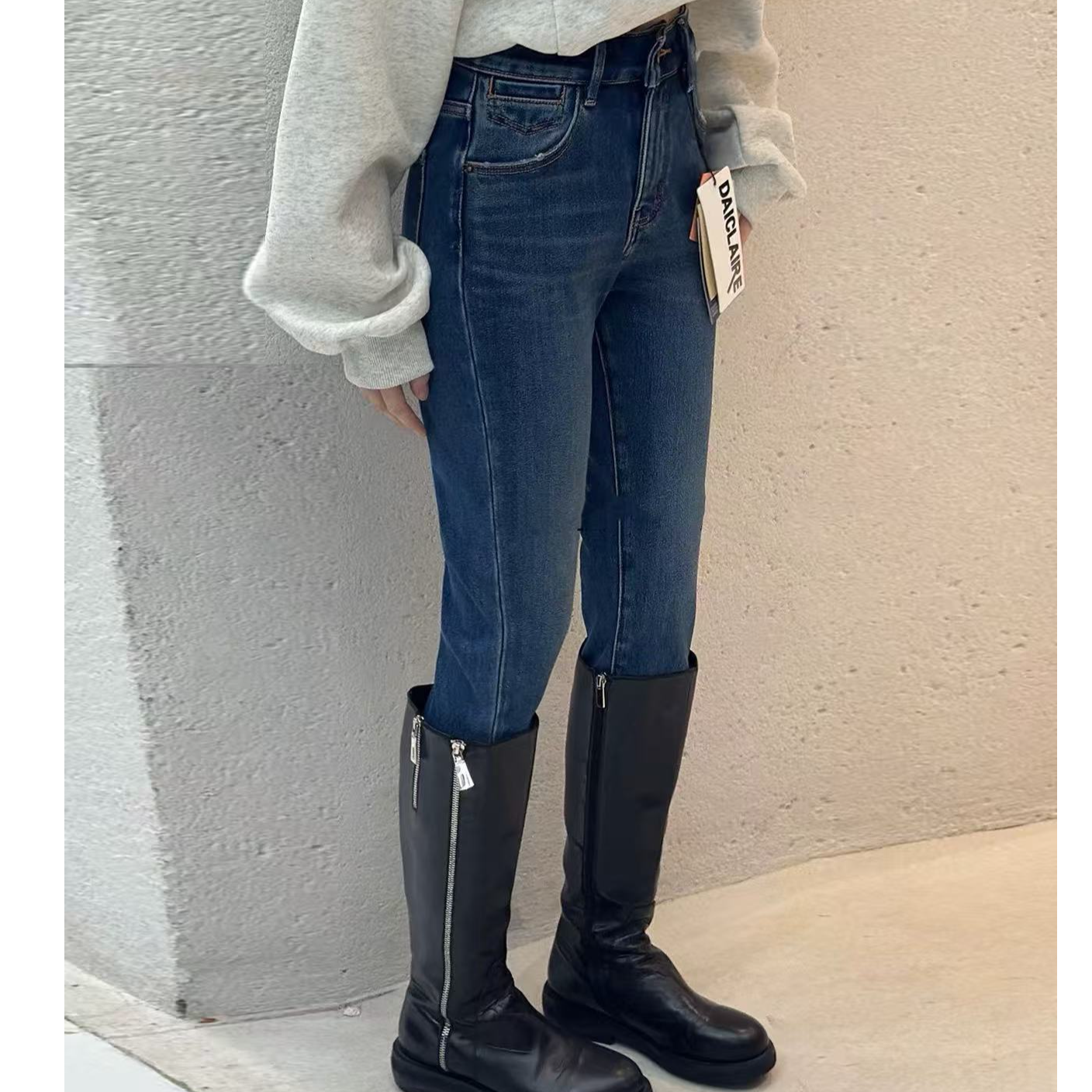 SU【115】代B9  本本 女冬季加绒蓝色修身显瘦九分靴子裤铅笔小脚裤