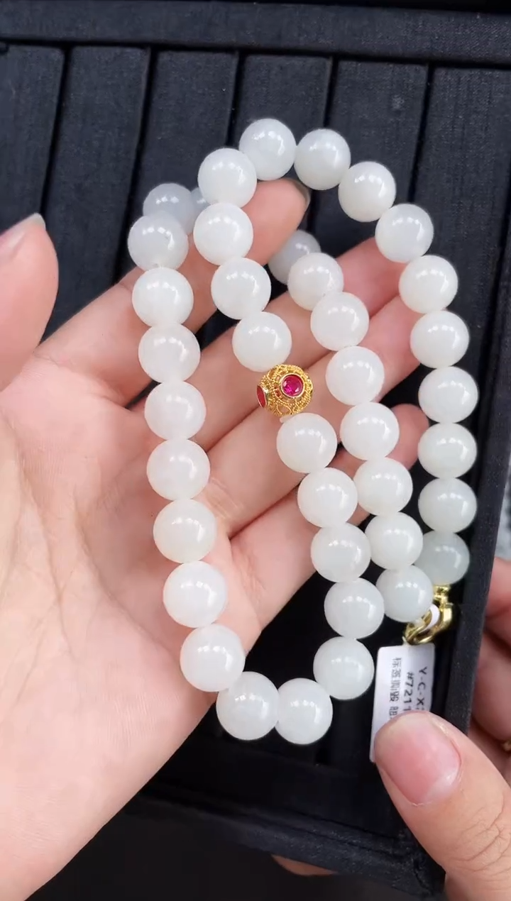 【闪购商品】和田玉项链18K金镶嵌12MM 多样性发一