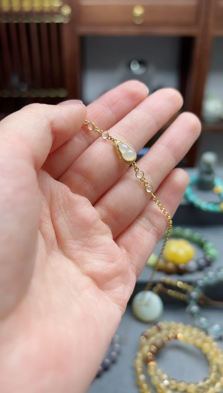 【闪购商品】翡翠手链18K金镶嵌18k金翡翠葫芦手链WY
