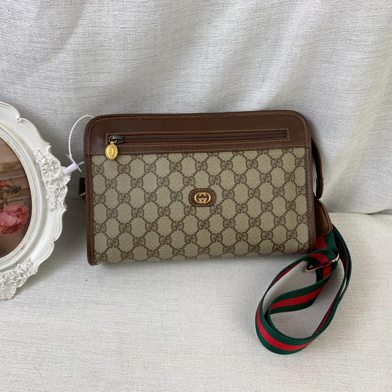 95新 GUCCI/古驰 老花金标夹子包26底长/EE11623026/3026