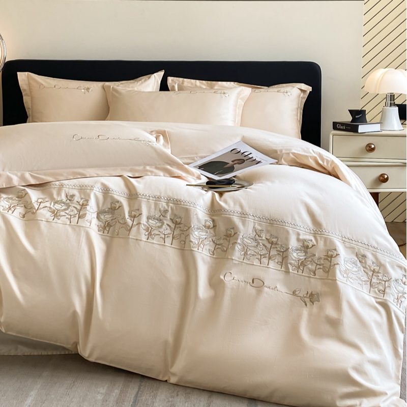 【玫瑰庄园】高档轻奢柔软全棉加密绣花款四件套亲肤舒适纯棉