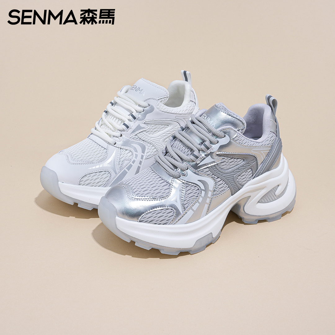 SENMA/森马2025年夏季网面显脚小【厚底内增高9公分】时尚老爹鞋