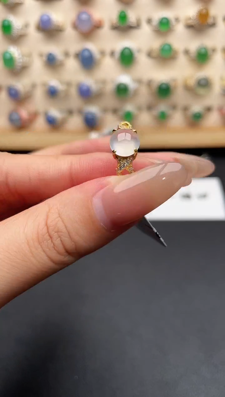 银S925镶嵌戒指翡翠一物一证一礼盒