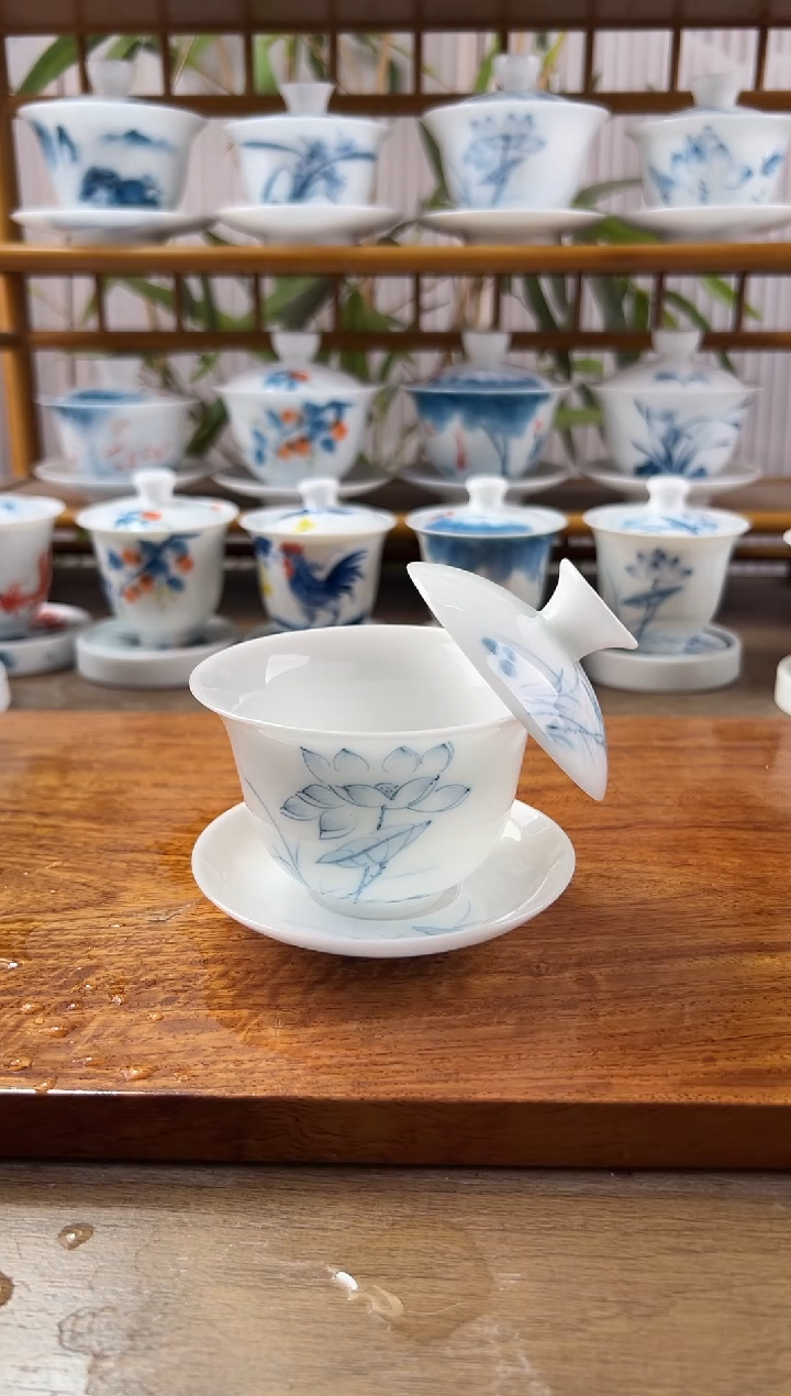 微瑕高冰素莲130ml三才悬停盖碗