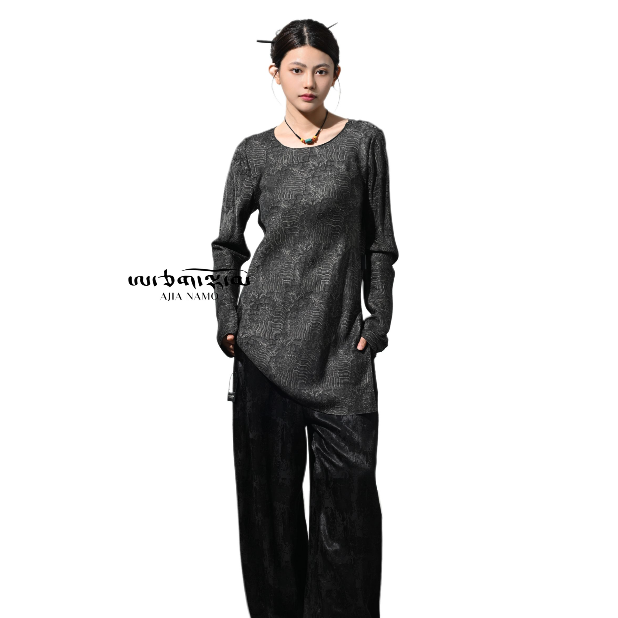 AJ-NAMO原创设计款海水纹不规则剪载上衣B759