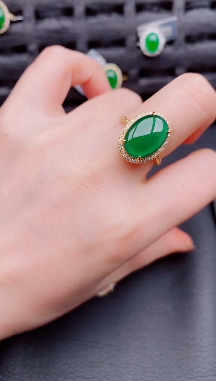【闪购商品】翡翠戒指银S925镶嵌天然a货翡翠607