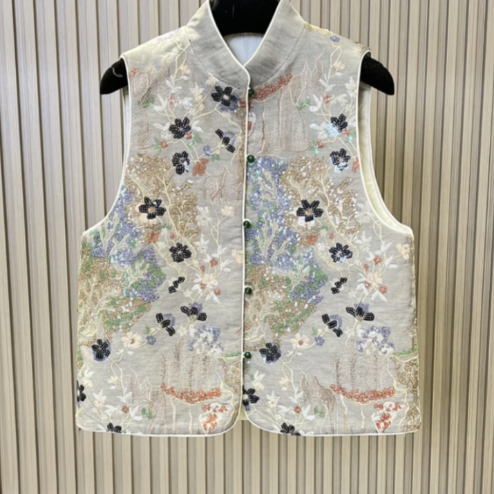 （春花）新中式2024新款春日碎花休闲马甲印花上衣 Z005
