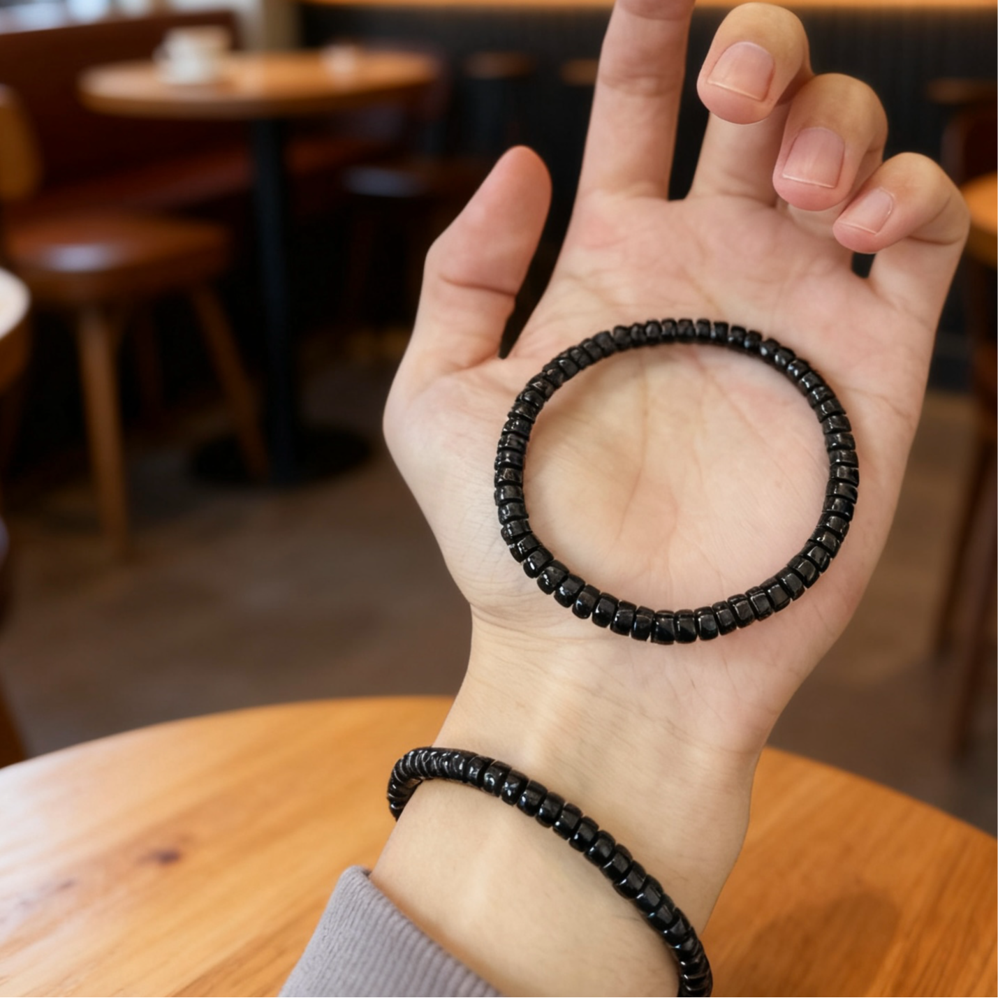 【晶缘聚】黑玛瑙精工直切药片单圈手串5.5mm