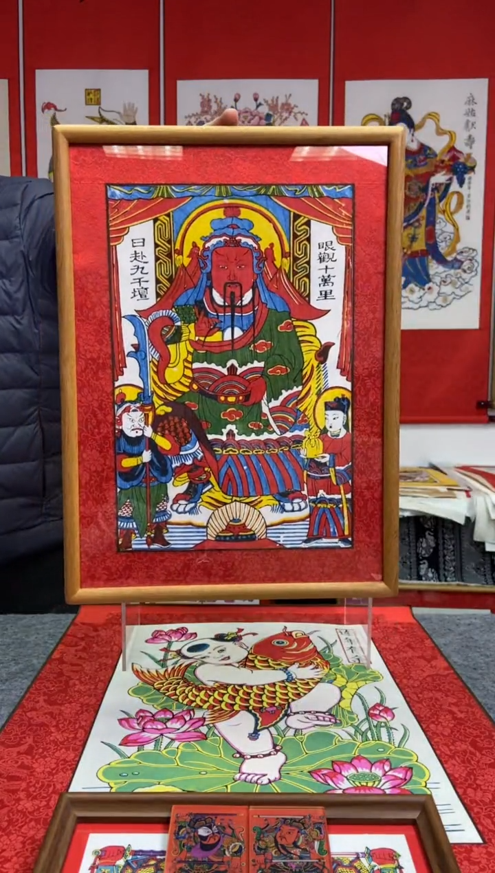 关公财神柚木框手工制作精品