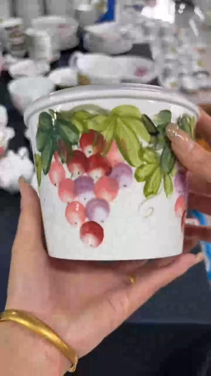 瓷片景德镇高温陶瓷食品级手绘釉中彩-泡面桶