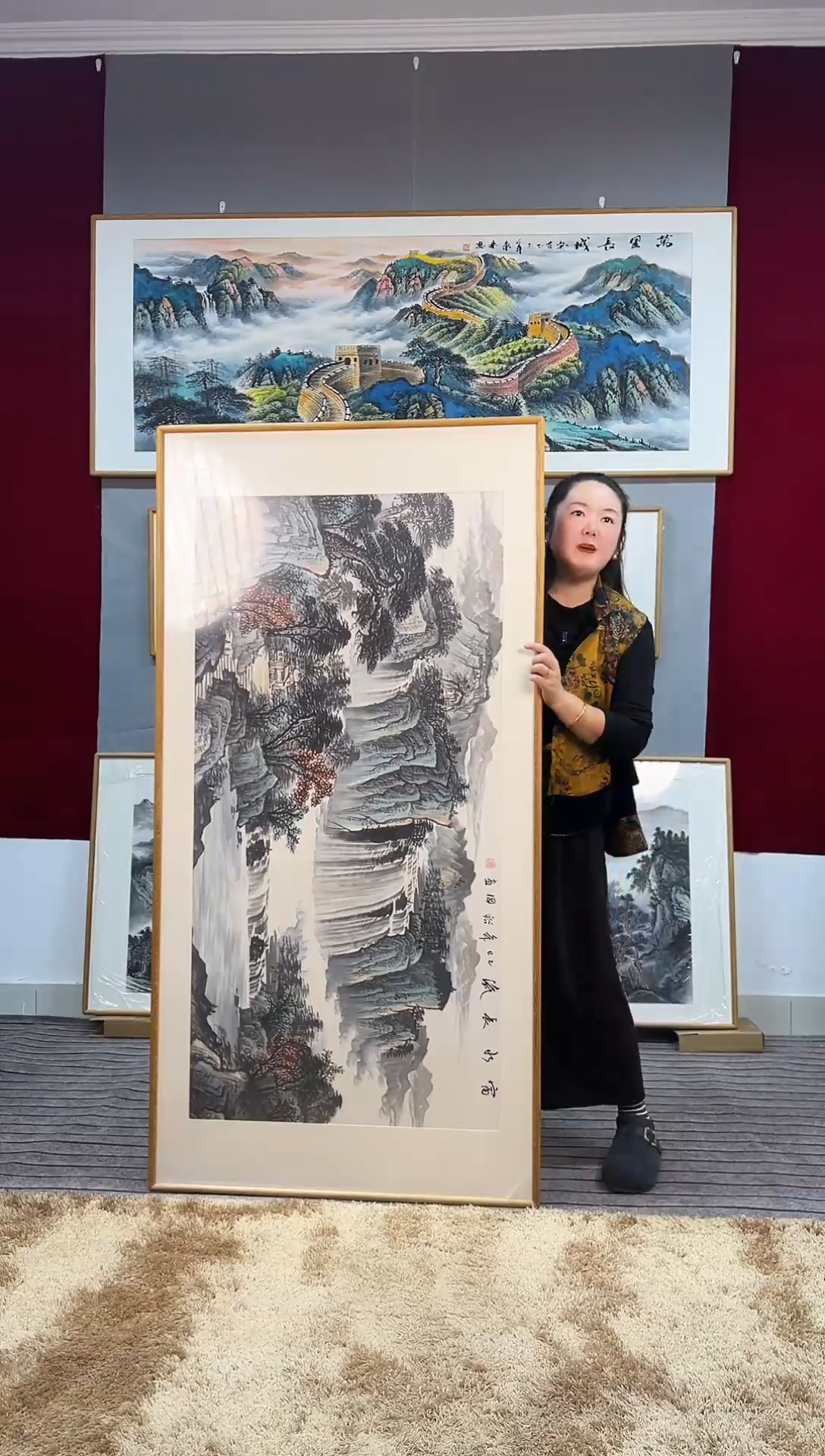 国画手绘山水162*82尺寸