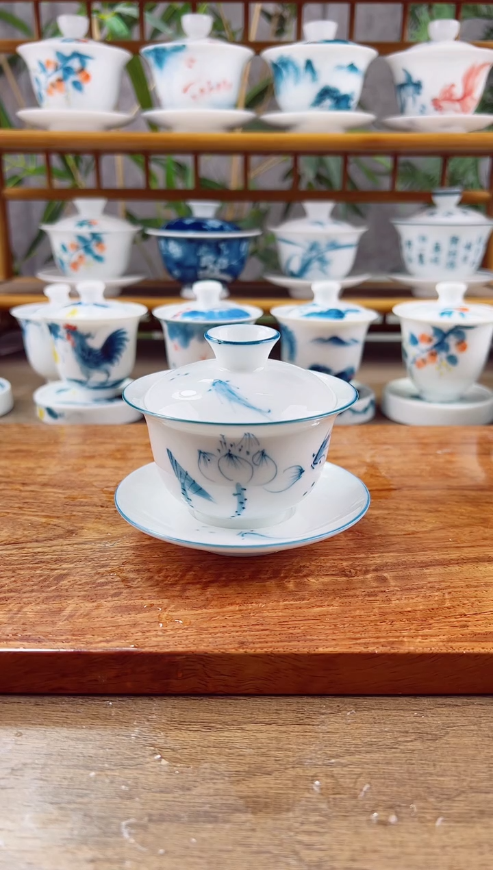 【闪购商品】全品荷花鱼聚130ml三才盖碗