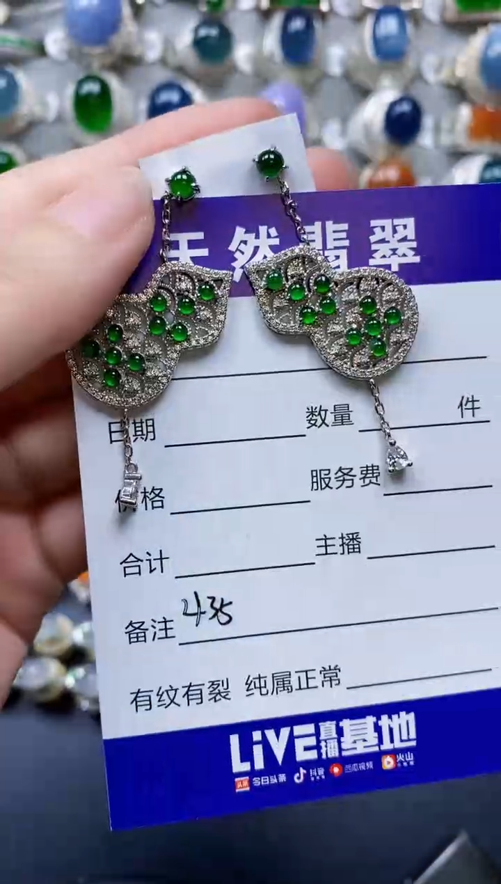 翡翠银S925镶嵌耳饰0435
