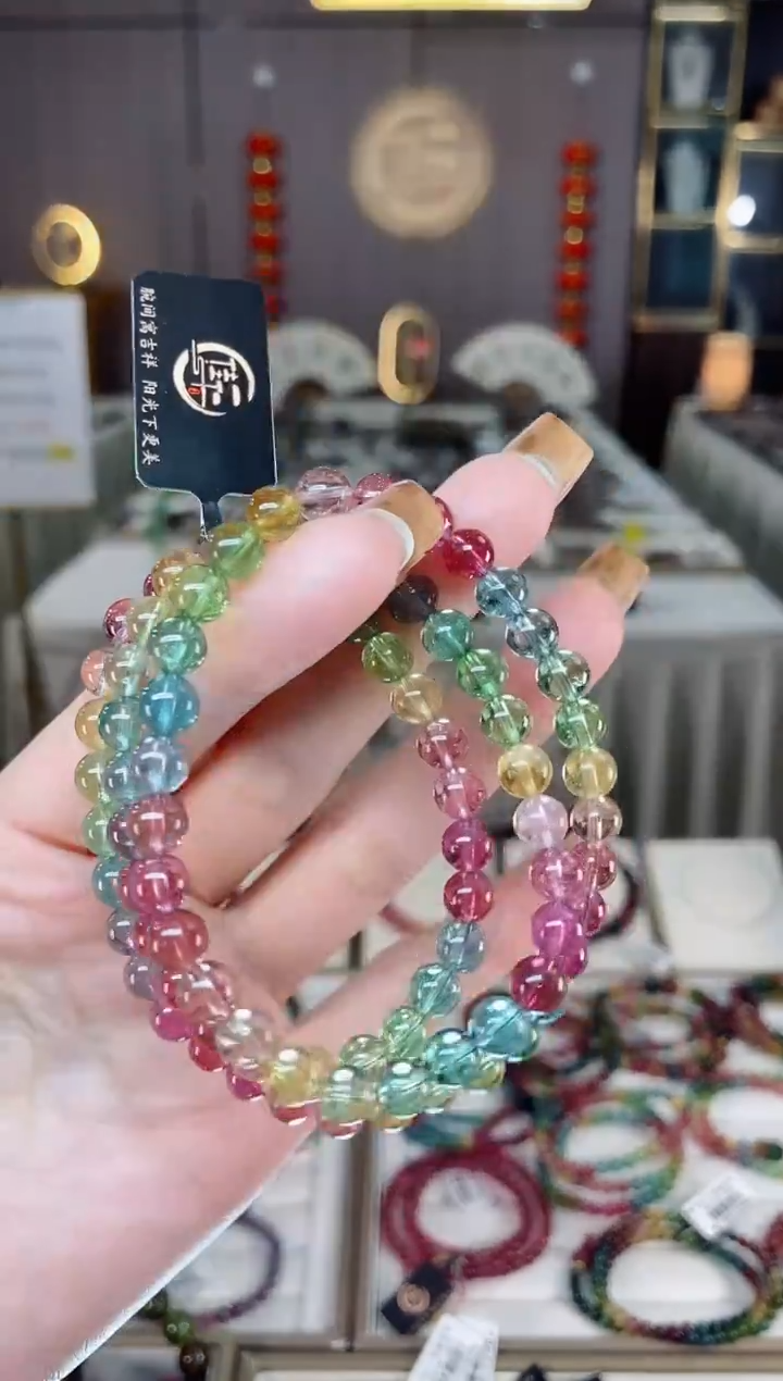 未镶嵌老矿碧玺三圈手串6mm+碧玺莎*娜dan多样性发货一条