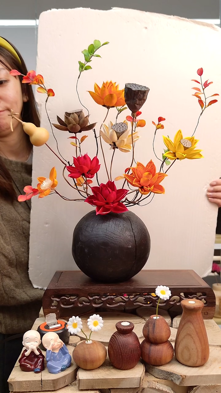 木实木花瓶配花一套