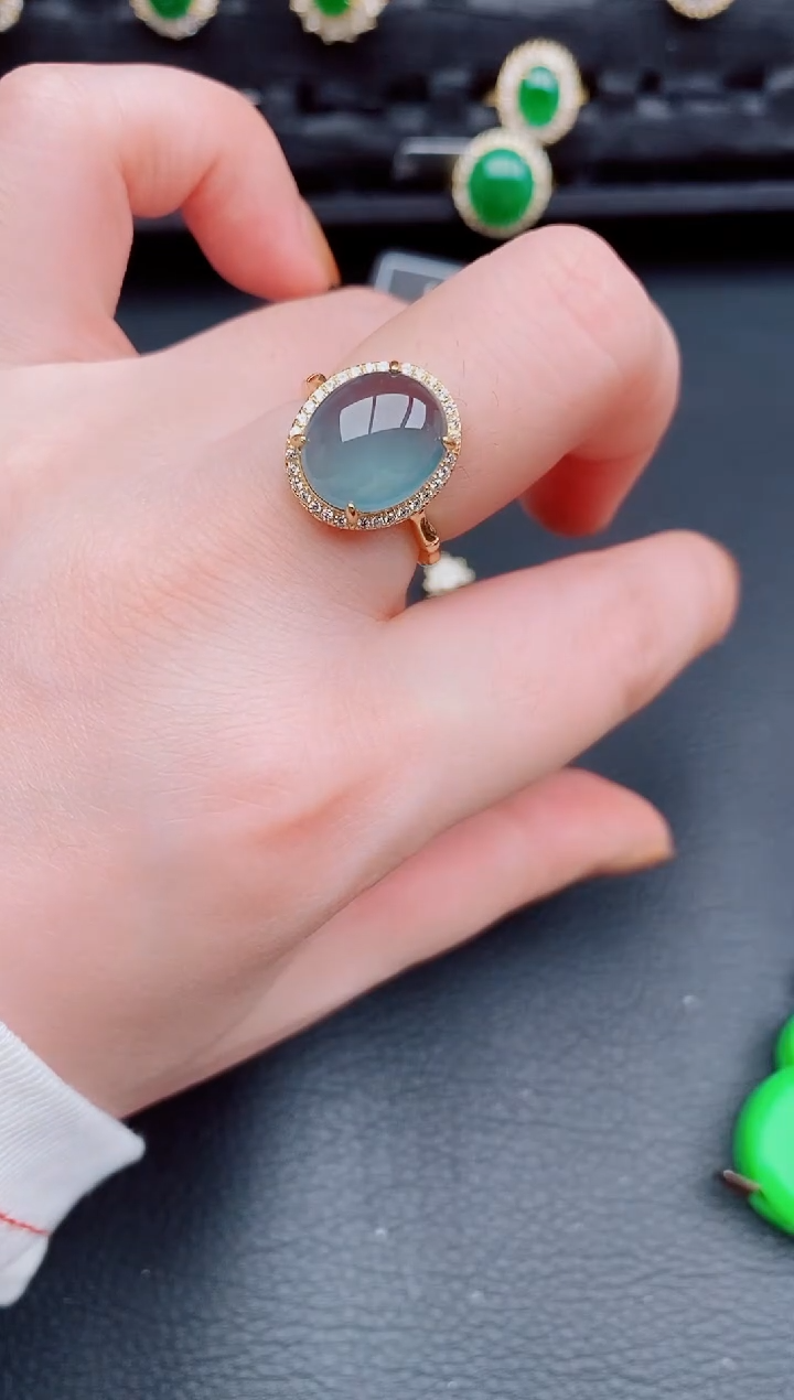 【闪购商品】翡翠戒指银S925镶嵌天然a货翡翠339