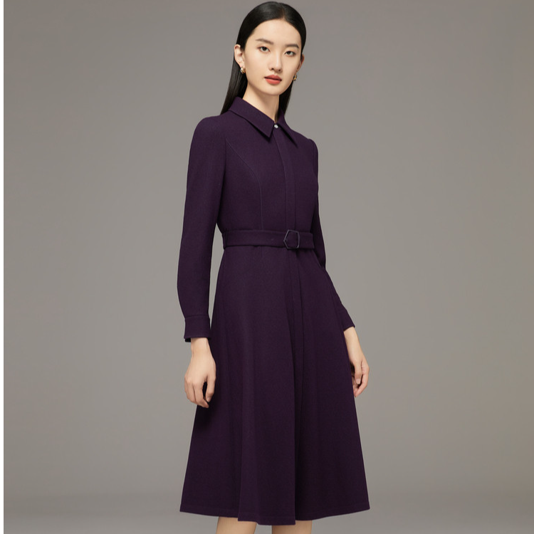 【晨粉专享价】娜尔思通勤百搭衬衫裙25年秋冬新款长袖A字裙