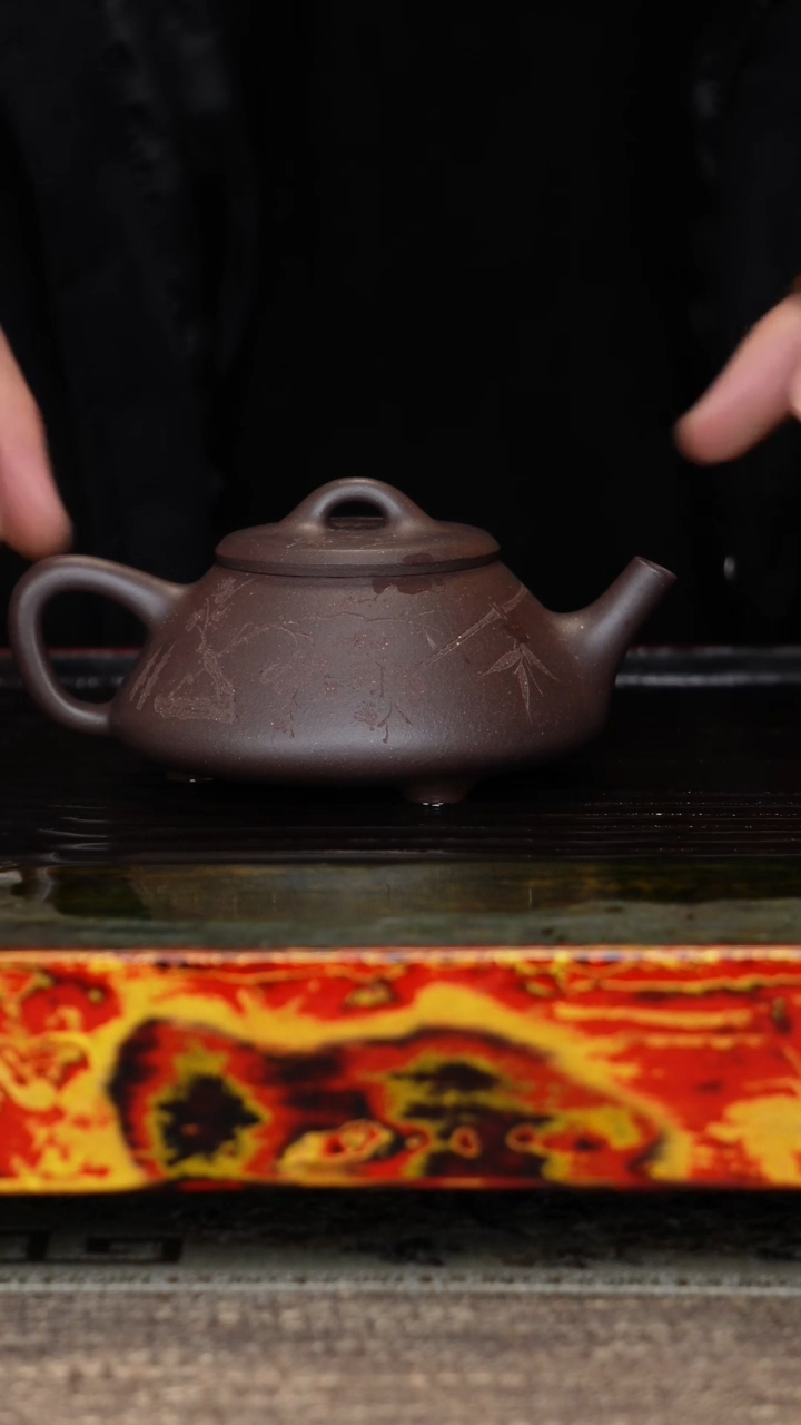 【闪购商品】紫砂茶壶任瓢天青刻绘半手工