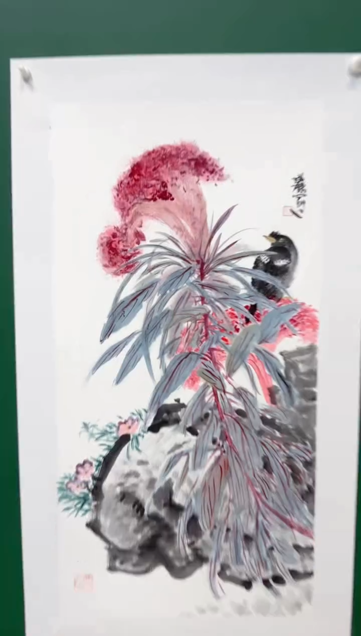 国画王成栋花鸟带合影