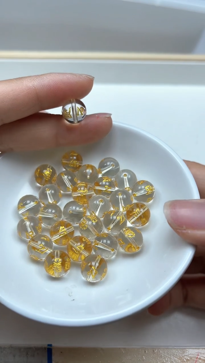 水晶珠宝半成品未镶嵌E525白水晶金六字10mm6颗8.8元