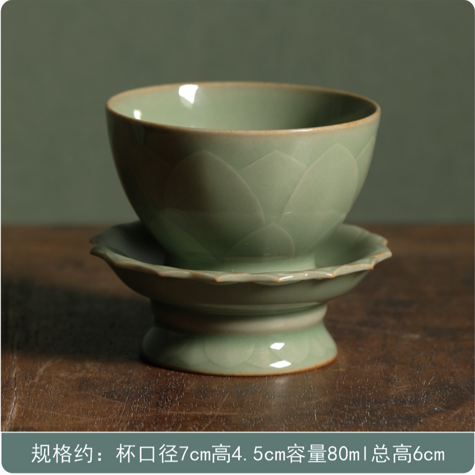 越窑青瓷秘色瓷莲花盏-苏博复刻器缩小版复古家用纯手工陶瓷中式