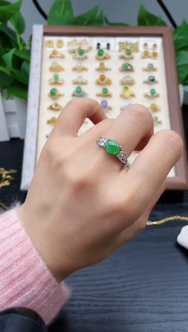 银S925镶嵌戒指翡翠12