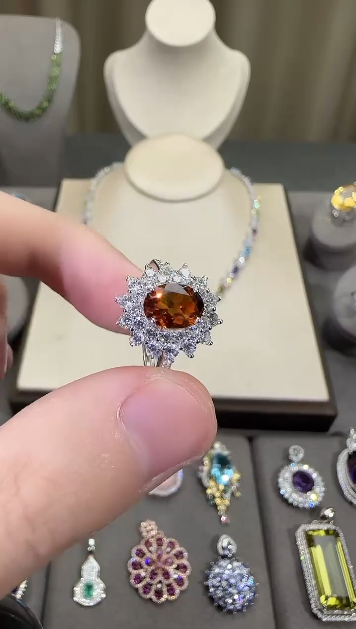 银S925镶嵌戒指黄晶9*7mm戒指简约高级款