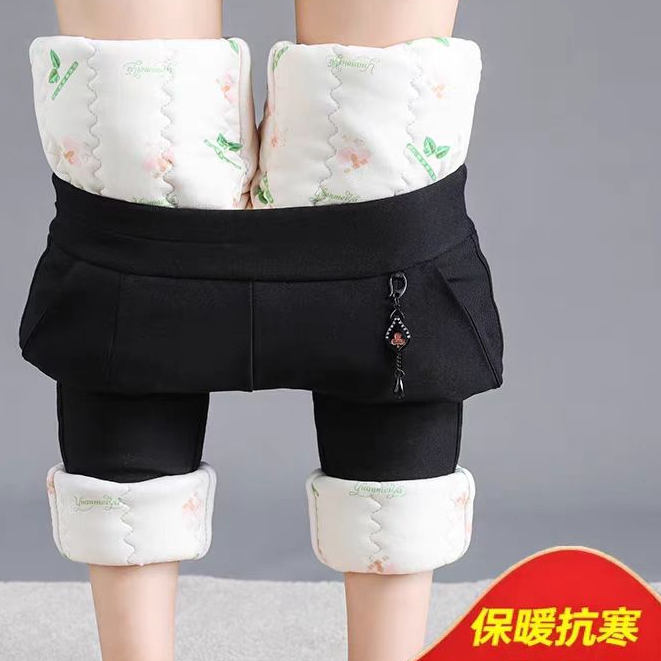 女款秋冬加绒加厚蚕丝棉裤高腰保暖显瘦