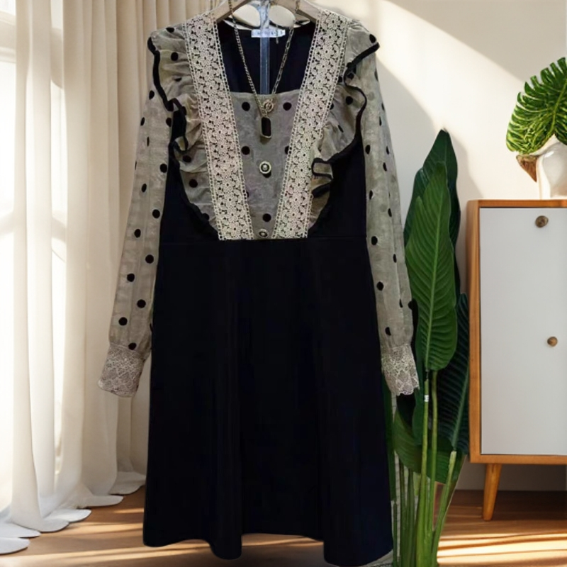 【W2288黑色波点】时尚百搭新款休闲时尚百搭洋气2025连衣裙