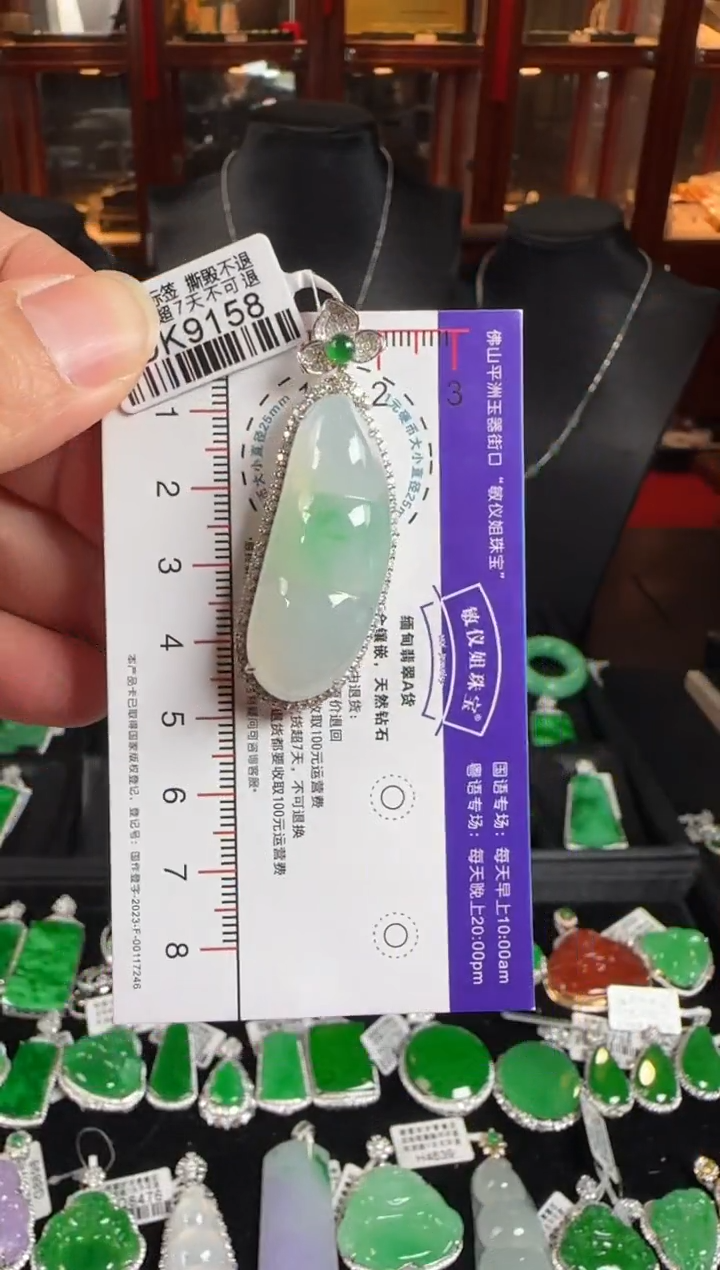 颈饰18K金镶嵌翡翠DK9158飘绿富贵豆