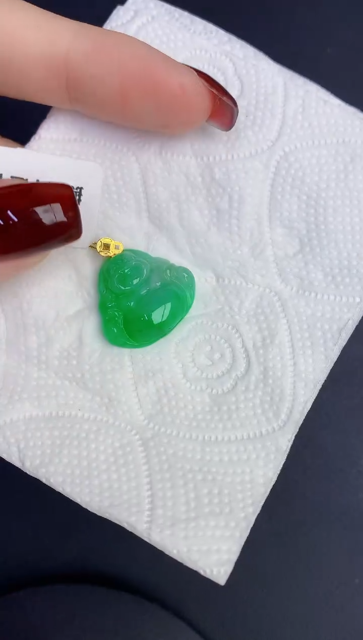 颈饰18K金镶嵌翡翠缅甸天然翡翠a货