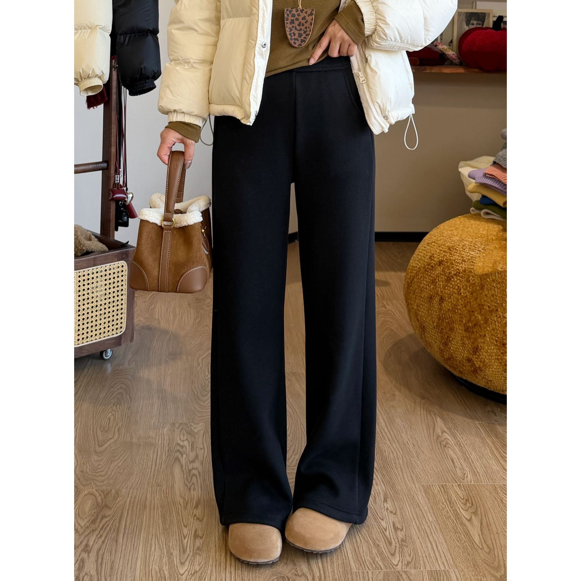 小个子圆圆MMQ006超模裤立体裁剪慕斯羊毛加绒卫裤冬季百搭休闲裤