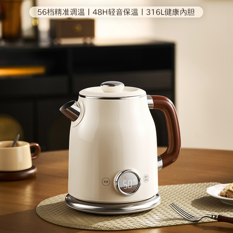 美的电热水壶艺术家家用烧水壶大容量316L不锈钢开水壶高颜值复古