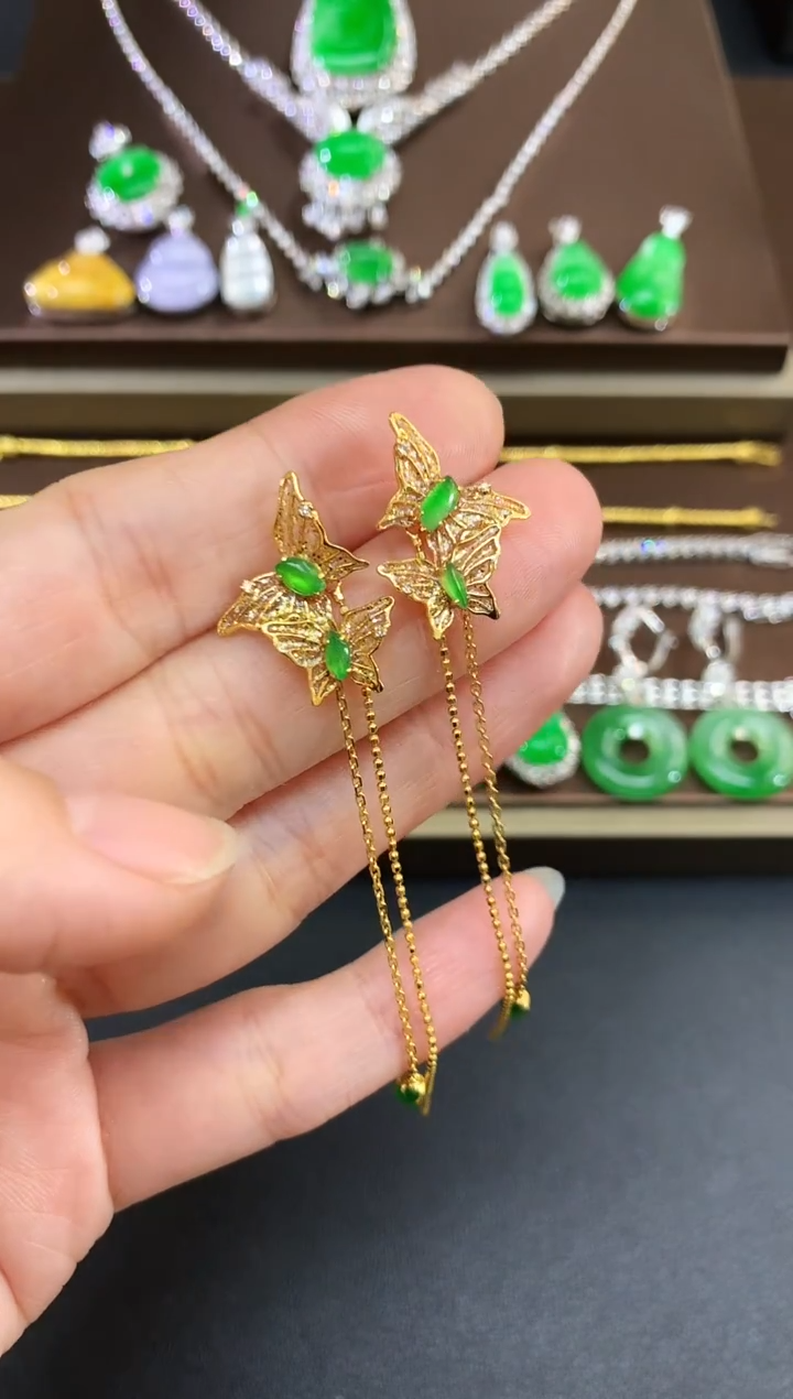 18K金镶嵌翡翠耳饰198|3980