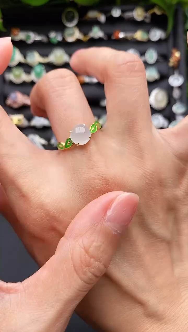 【闪购商品】翡翠戒指银S925镶嵌缅甸翡翠A货333  3-7