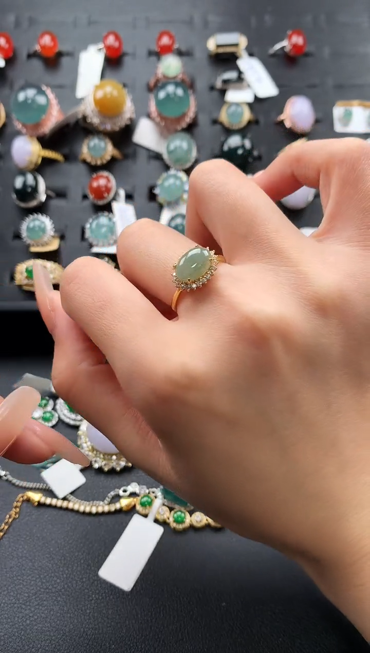 【闪购商品】翡翠戒指银S925镶嵌34e3e34