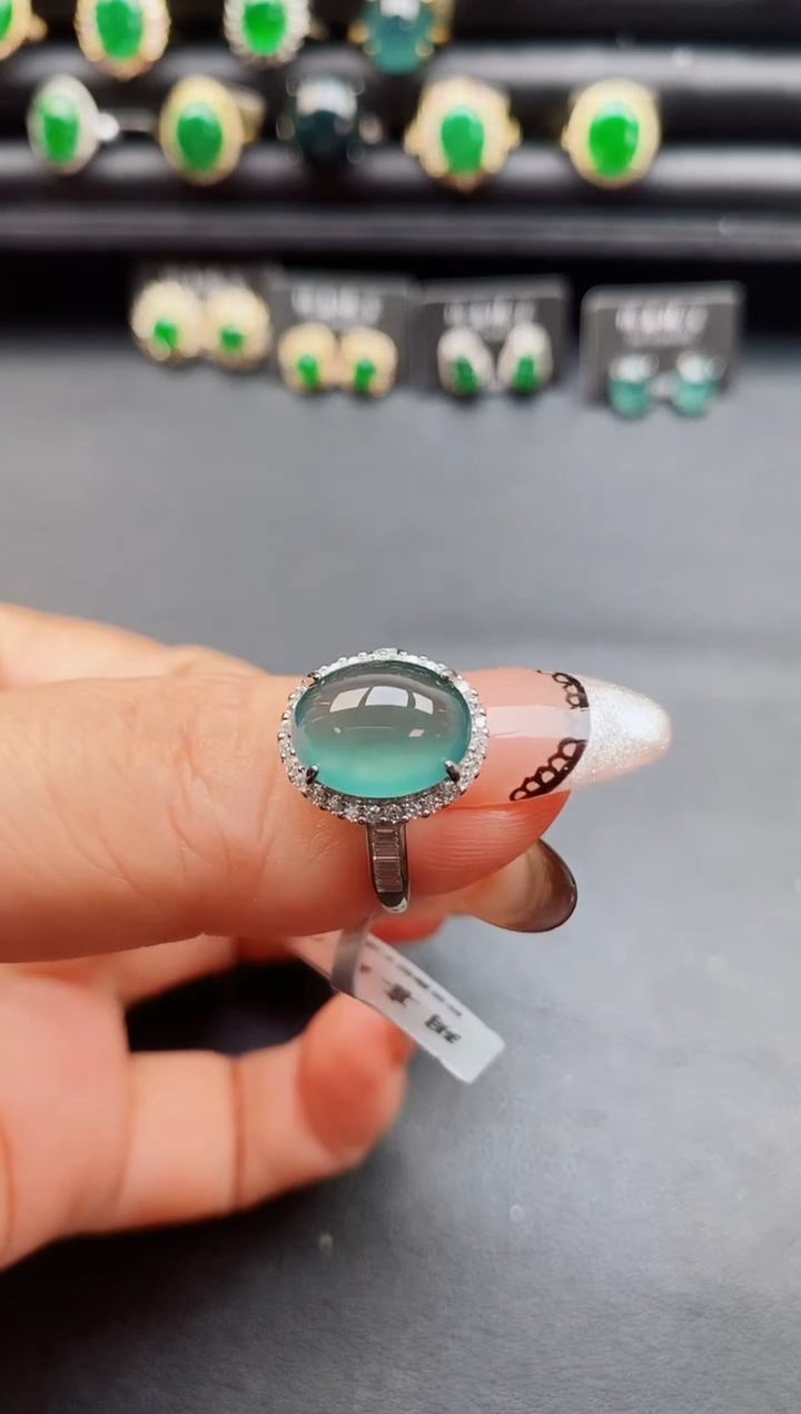 翡翠戒指银S925镶嵌08500