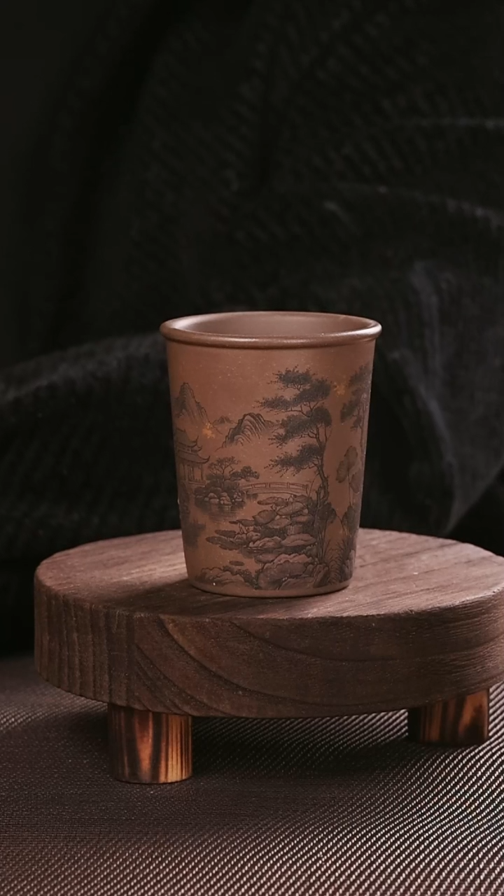 茶杯紫砂紫砂刻绘主人杯段泥竹节