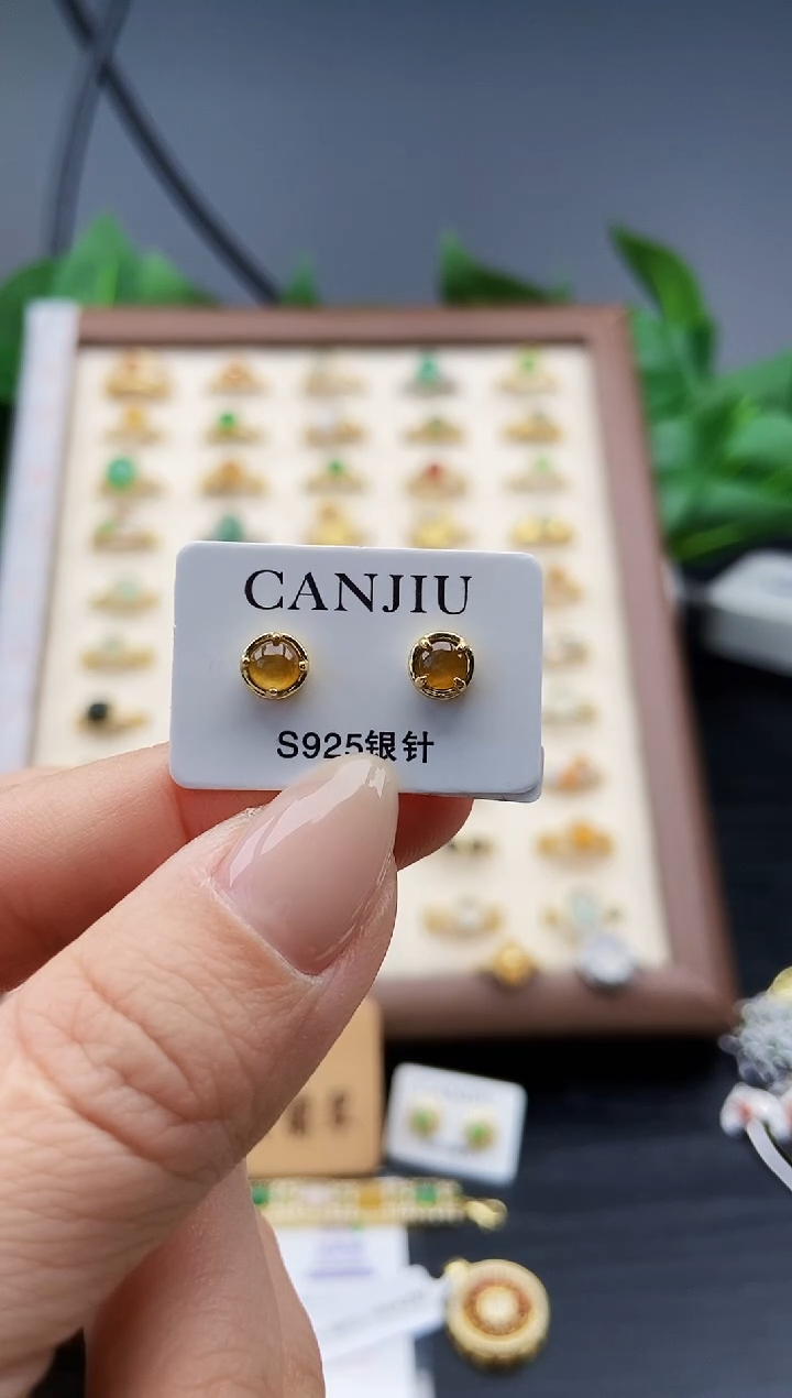 银S925镶嵌翡翠耳饰12