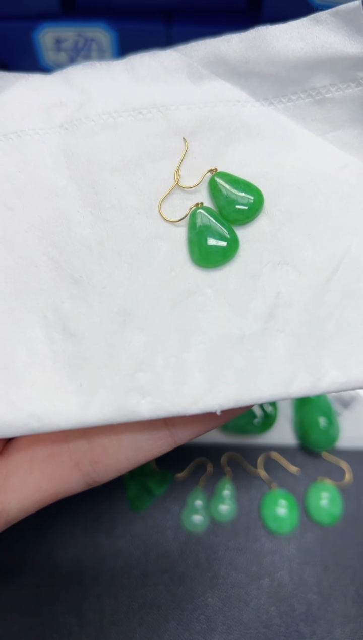 【闪购商品】翡翠耳饰18K金镶嵌Y缅料A货/支持复检/一件