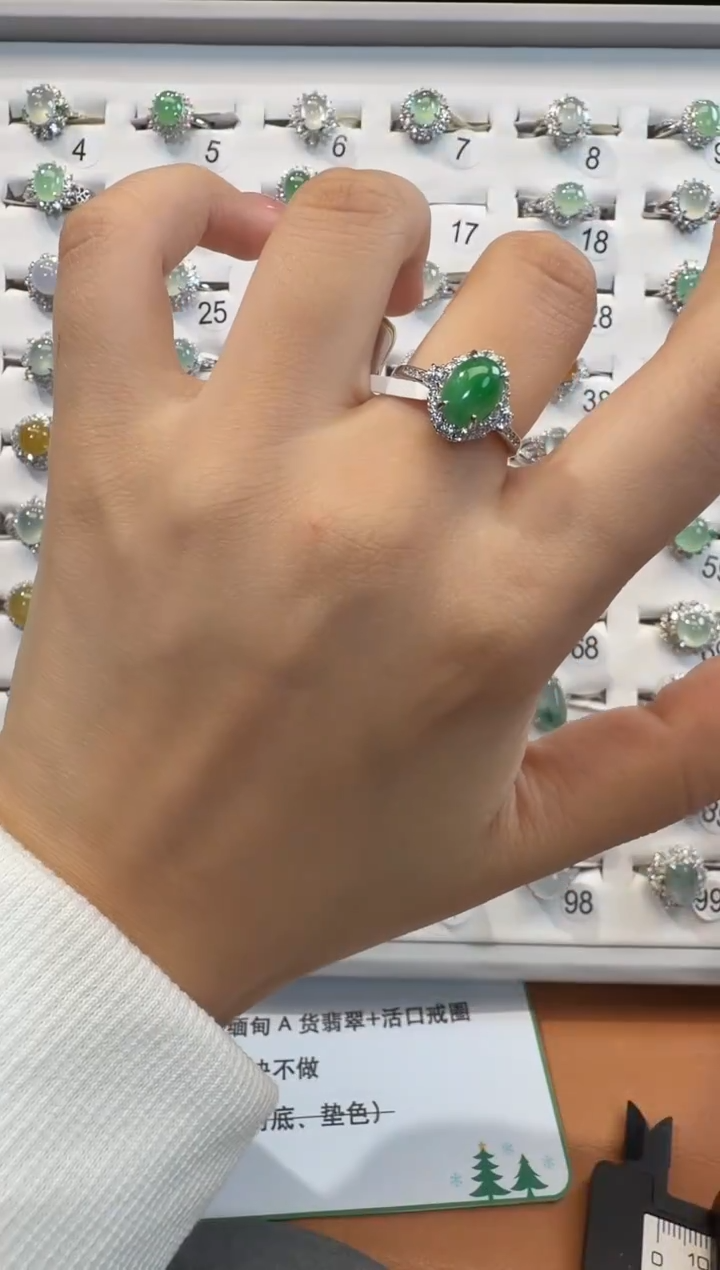 银S925镶嵌戒指翡翠925银镶翡翠戒指镶嵌107