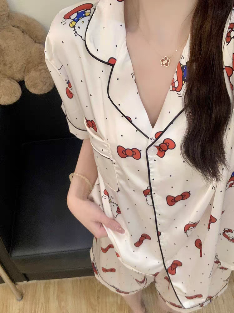 【满面Kitty】夏季睡衣女短袖冰丝甜美高级感薄款家居服套装两件套