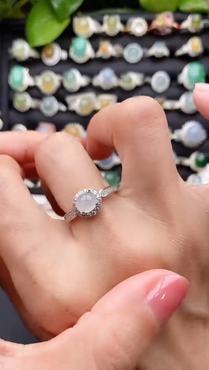 【闪购商品】翡翠戒指银S925镶嵌缅甸天然A货翡翠55  10-10