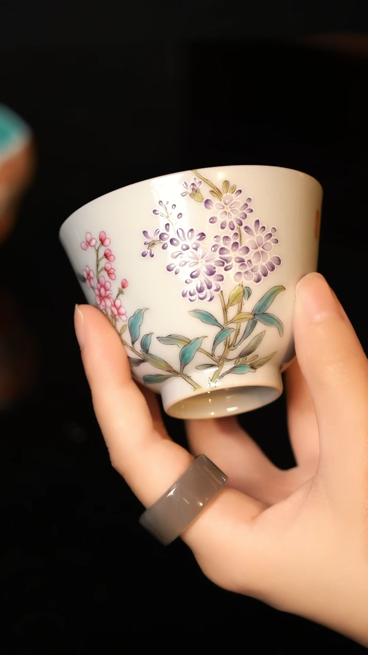 Y溢珍堂双色紫罗兰直口杯